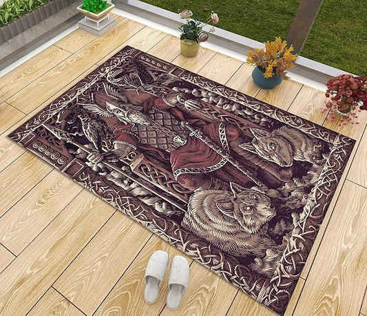 Nordic Rug, Mythological Carpet, Scandinavian Decor, Viking Drakkar Symbols, Compass Rug, Valknut Norse Mythology Viking, Ansuz Carpet np550 (47X70inch//120x180Cm)