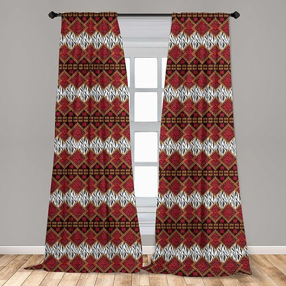 Ambesonne Savannah Curtains, Animal Skin Stripes as Diamond Shapes Pattern Wild Life Concept Native Art, Window Treatments 2 Panel Set for Living Room Bedroom, Pair of - 28" x 84", Red Brown