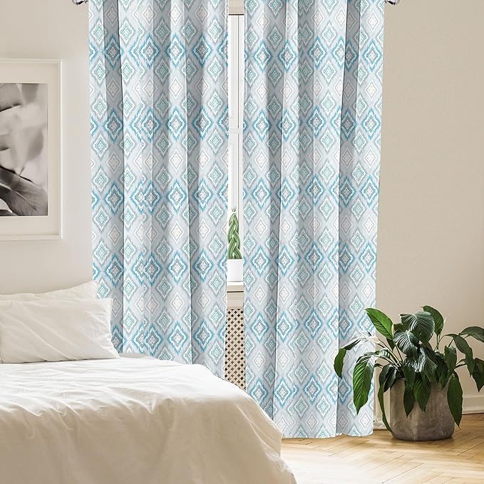 Ambesonne Ikat Curtains, Pale Colored Geometric Aztec Pattern Traditional Peruvian Culture Elements, Window Treatments 2 Panel Set for Living Room Bedroom, Pair of - 28" x 63", Sky Blue Pale Grey