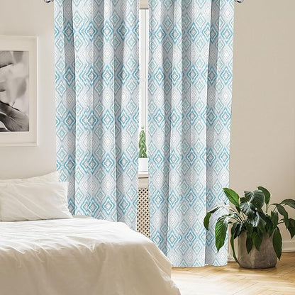 Ambesonne Ikat Curtains, Pale Colored Geometric Aztec Pattern Traditional Peruvian Culture Elements, Window Treatments 2 Panel Set for Living Room Bedroom, Pair of - 28" x 84", Sky Blue Pale Grey