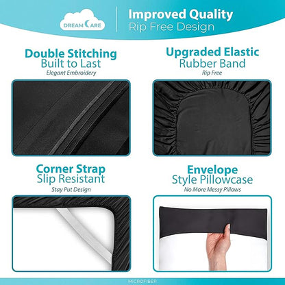 DREAMCARE King Size Sheets Set – 6 pcs Cooling Bed Sheets – up to 21” Deep Pocket King Sheet Set – 2500 Supreme Collection – Extra Soft 100% Brushed Microfiber Hotel Luxury with Side Pocket – Black