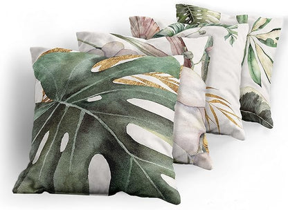 Ambesonne Vintage Tropical Throw Pillow Cushion Case Pack of 4, Retro Botanical Summer Vibes Monstera Leaf Orchid Flowers, Modern Accent Double-Sided Digital Printing, 16", Laurel Green Ginger Blush
