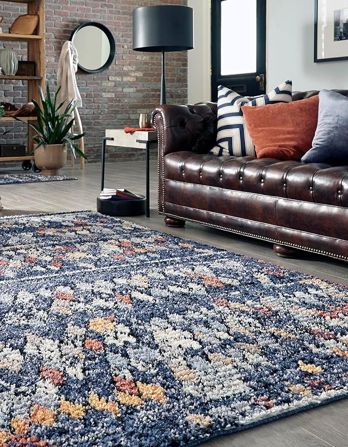 Rugs.com Morocco Collection Rug – 4' x 6' Navy Blue High-Pile Rug Perfect for Living Rooms, Large Dining Rooms, Open Floorplans