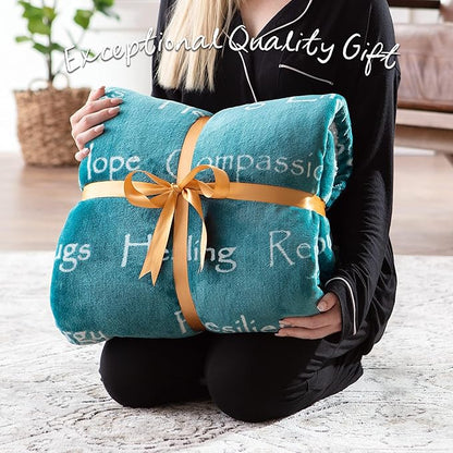 Chanasya Healing Warm Hugs Gift Throw Blanket - Sympathy Gift Cancer Chemo Survivor Get Well Caring Gifts - Comfort Gift Blanket for Love Support Strength - Women Men Friend Grandma - Teal