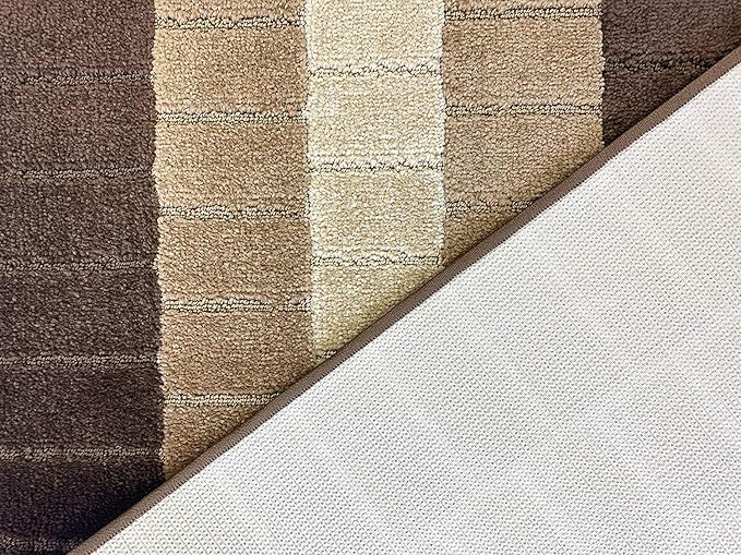 Custom Size Modern Geometric Pattern Carpet Runner Rug for Hallways, Slip Resistant Latex Rubber Backed, 31 inch Wide X Customized Length, Squares Brown, 31 inch X 35 feet