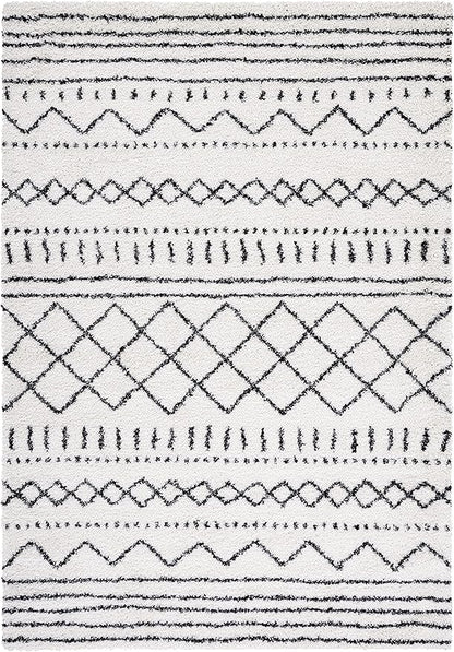 SAFAVIEH Arizona Shag Collection Area Rug - 6'7" x 9'2", Ivory & Black, Moroccan Design, Non-Shedding & Easy Care, 1.6-inch Thick Ideal for High Traffic Areas in Living Room, Bedroom (ASG741Z)