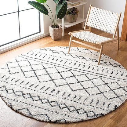 SAFAVIEH Arizona Shag Collection Area Rug - 8' Round, Ivory & Black, Non-Shedding & Easy Cleaning, Plush Thick Pile, Ideal for Living Room, Bedroom, Dining Space (ASG741Z)