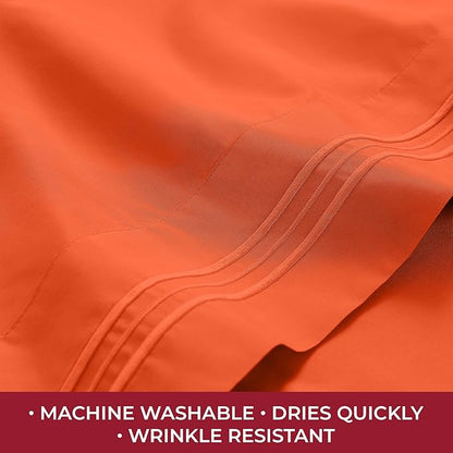 Mellanni RV Short Queen Sheets - 4 PC Iconic Collection Bedding - Hotel Luxury, Extra Soft, Cooling Bed Sheets - Deep Pocket up to 10 inch (RV/Short Queen, Poppy Orange)