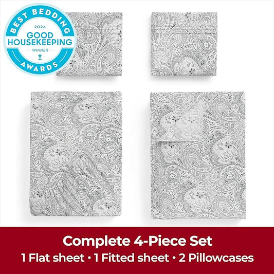 Mellanni Queen Sheets Set - 4 PC Iconic Collection Bedding - Hotel Luxury, Extra Soft, Cooling Bed Sheets - Wrinkle, Fade, Stain Resistant (Queen, Paisley Gray)