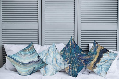 Ambesonne Marble Print Throw Pillow Cushion Case Pack of 4, Modern Themed Pastel Stone Stain Look Veins Aquatic, Tones for Decorative Home Accent Double-Sided Digital Printing, 16", Pale Blue Indigo