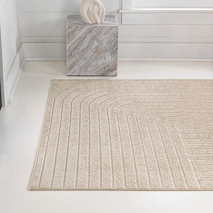 Eyely NCS101E-3 Odense High-Low Minimalist Angle Geometric Beige/Cream 3 ft. x 5 ft. Indoor/Outdoor Area Rug, for Home, Backyard, Patio, Porch, Bedroom, Kitchen, Living Room