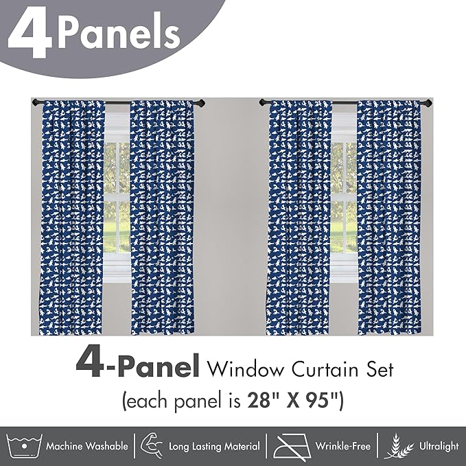 Ambesonne Shark Window Curtains Pack of 2, Fish Pattern Various Gestures Have a Bite Danger Humor Nautical Design, Lightweight Set with Rod Pocket, 4 Panels of - 28" x 95", Violet Blue