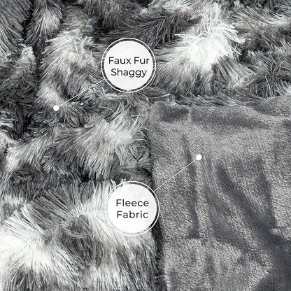 Tuddrom Decorative Extra Soft Fuzzy Faux Fur Throw Blanket 50" x 60",Solid Reversible Long Hair Shaggy Blanket,Fluffy Cozy Plush Comfy Microfiber Fleece Blanket for Couch Sofa Bedroom,Tie Dye Grey