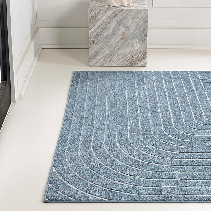 Eyely NCS101D-3 Odense High-Low Minimalist Angle Geometric Dark Blue/Cream 3 ft. x 5 ft. Indoor/Outdoor Area Rug, for Home, Backyard, Patio, Porch, Bedroom, Kitchen, Living Room