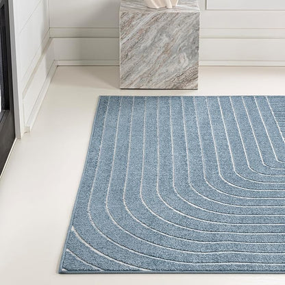 Eyely NCS101D-8 Odense High-Low Minimalist Angle Geometric Dark Blue/Cream 8 ft. x 10 ft. Indoor/Outdoor Area Rug, for Home, Backyard, Patio, Porch, Bedroom, Kitchen, Living Room