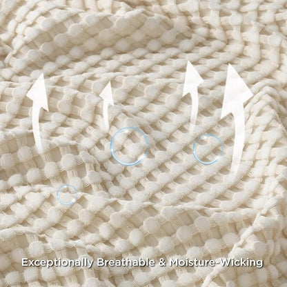 Bedsure Cooling Cotton Waffle Oversized King Blanket - Lightweight Breathable Blanket of Rayon Derived from Bamboo for Hot Sleepers, Light Beige, 120x96 Inches