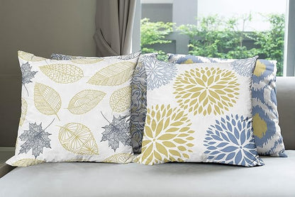 Ambesonne Vintage Throw Pillow Cushion Case Pack of 4, Double-Sided Bohemian Leaves Dahlia Pattern Geometric Art Curlicue, Motif for Modern Home Accent Digital Printing, 20", Mustard Dark Ceil Blue
