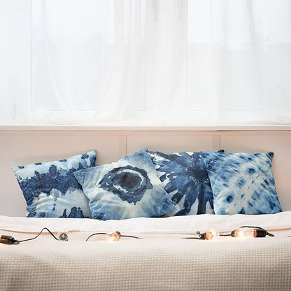 Ambesonne Watercolor Throw Pillow Cushion Case Pack of 4, Abstract Design Ikat Inspired Tribal Themed Painting Look Oceanic Tones Print, Modern Accent Double-Sided Digital Printing, 24", Slate Blue