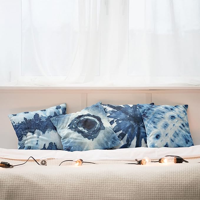 Ambesonne Watercolor Throw Pillow Cushion Case Pack of 4, Abstract Design Ikat Inspired Tribal Themed Painting Look Oceanic Tones Print, Modern Accent Double-Sided Digital Printing, 16", Slate Blue