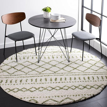 SAFAVIEH Arizona Shag Collection Area Rug - 5'1" Round, Ivory & Green, Moroccan Design, Non-Shedding & Easy Care, 1.6-inch Thick, Ideal for The Living Room, Dining, Bedroom (ASG741Y)