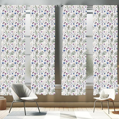 Ambesonne Thistle Window Curtains Pack of 2, Hand-Drawn Watercolor Style Summer Wildflowers Pattern as Cornflower and Thistle, Lightweight Set with Rod Pocket, 4 Panels of - 28" x 84", Green Blue