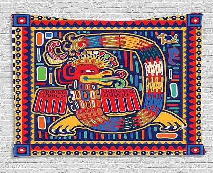 Ambesonne Mexican Tapestry, Culture Pattern Colorful Artwork Abstract Snake in Vivid Folk Style, Wide Wall Hanging for Bedroom Living Room Dorm, 60" X 40", Mustard Orange