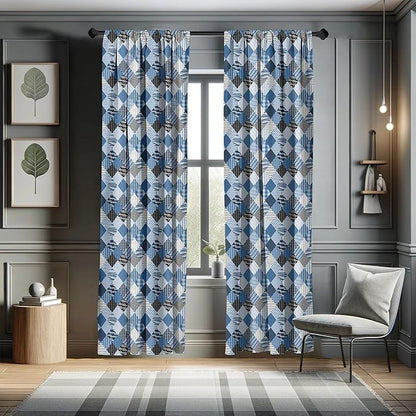 Ambesonne Geometric Window Curtains, Geometrical Diamond Shaped Lines with Various Nostalgic Fashioned Old Pattern, Decorative Panels Set of 2 with Rod Pocket, Pair of - 28" x 63", Black Blue