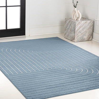 Eyely NCS101D-4 Odense High-Low Minimalist Angle Geometric Dark Blue/Cream 4 ft. x 6 ft. Indoor/Outdoor Area Rug, for Home, Backyard, Patio, Porch, Bedroom, Kitchen, Living Room