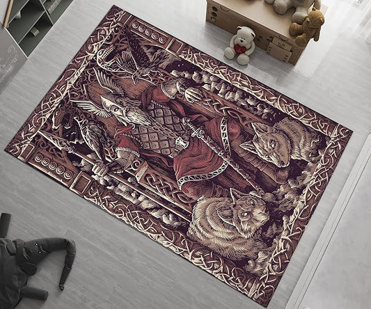 Nordic Rug, Mythological Carpet, Scandinavian Decor, Viking Drakkar Symbols, Compass Rug, Valknut Norse Mythology Viking, Ansuz Carpet np550 The SMALEST Mate Size 50x70Cm