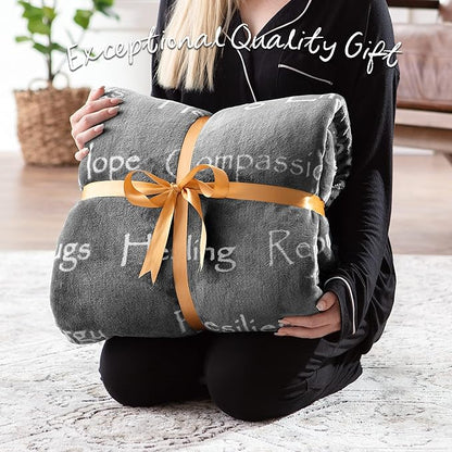 Chanasya Premium Healing Hugs Gift Throw Blanket - for Hope Support Comfort Encouragement Sympathy - Breast Cancer Chemo Surgery Get Well Soon Caring Gift - Patient Women Men Friend (Twin) Gray