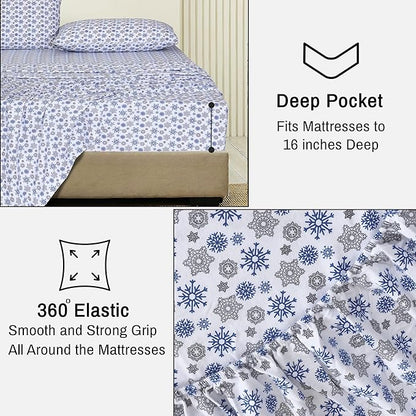 RUVANTI Flannel Sheets Twin Size - 100% Cotton Double Brushed Twin Sheets Set, Deep Pockets 16 Inches, All Seasons Breathable & Extra Soft Bed Sheets, Warm & Cozy, 3 Piece, Snow Flake Grey