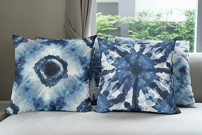 Ambesonne Watercolor Throw Pillow Cushion Case Pack of 4, Abstract Design Ikat Inspired Tribal Themed Painting Look Oceanic Tones Print, Modern Accent Double-Sided Digital Printing, 18", Slate Blue