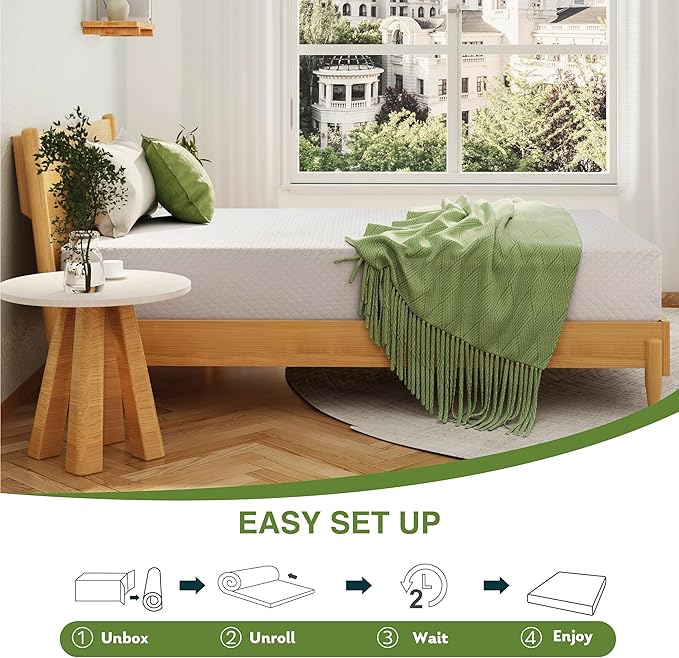 EGOHOME King Size Memory Foam Mattress, 8 Inch Bed Mattress in a Box with Cooling Green Tea Gel, Relieve Pressure with Medium Support, CertiPUR-US Certified, 80''L x 76''W, White