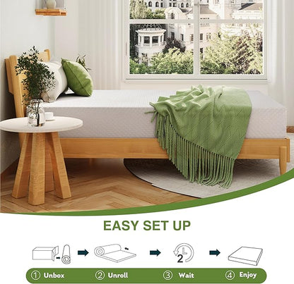 EGOHOME 12 Inch Queen Mattress, Memory Foam Mattress in a Box with Cooling Green Tea Gel, Relieve Pressure with Medium Support, CertiPUR-US Certified, 80''L x 60''W, White