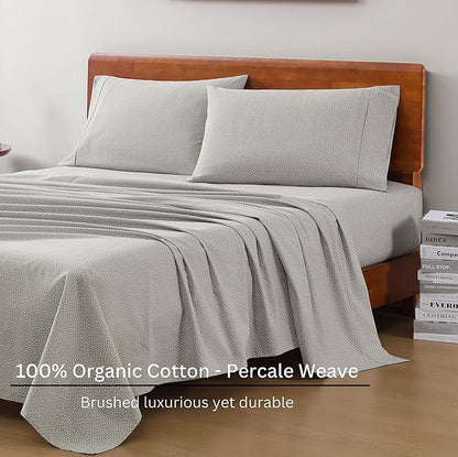 LANE LINEN 100% Organic Cotton Queen Sheets, Fade Resistant Printed Soft & Comfy Luxury Cotton Sheets, Percale Weave, 15" Deep Pocket Available in Variety of Colors- Snowdrop