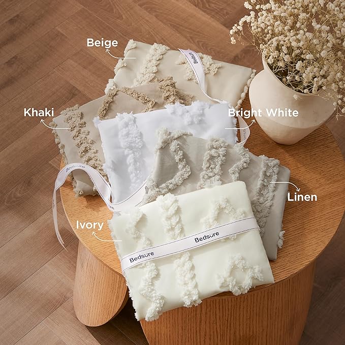 Bedsure Tufted Boho Comforter Set Twin Size - Linen Boho Bed Set, GentleSoft™ 2 Pieces Farmhouse Shabby Chic Embroidery Bedding, Gifts for Woman, Soft Jacquard Twin Comforter for All Seasons