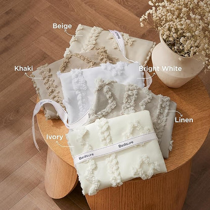 Bedsure Tufted Boho Comforter Set Twin Size - Linen Boho Bed Set, GentleSoft™ 2 Pieces Farmhouse Shabby Chic Embroidery Bedding, Gifts for Woman, Soft Jacquard Twin Comforter for All Seasons