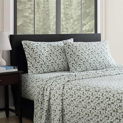 Eddie Bauer - Twin Sheets, Cotton Flannel Bedding Set, Brushed for Extra Softness, Cozy Home Decor, Oeko-Tex Certified (Deer Camp Green, Twin)