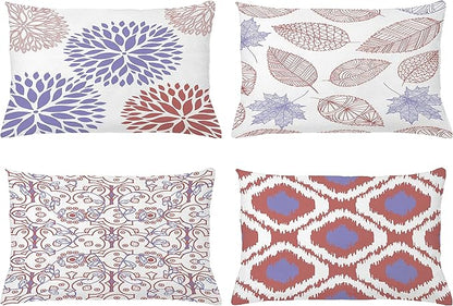 Ambesonne Vintage Throw Pillow CushiCase Pack 4, Bohemian Ornamental Leaves Dahlia Pattern Geometric Art Curlicue Motif, Modern Accent Double-Sided Digital Printing, 20" x 12", Lavender Pale Maroon