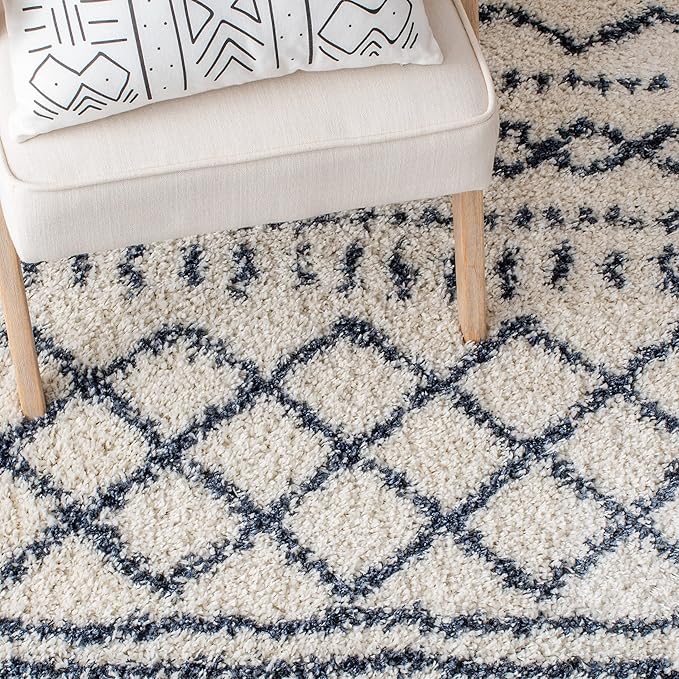 SAFAVIEH Arizona Shag Collection Area Rug - 10' x 14', Ivory & Slate, Moroccan Design, Non-Shedding, 1.6-inch Thick, Ideal for High Traffic Areas in Living Room, Bedroom (ASG741M-10)
