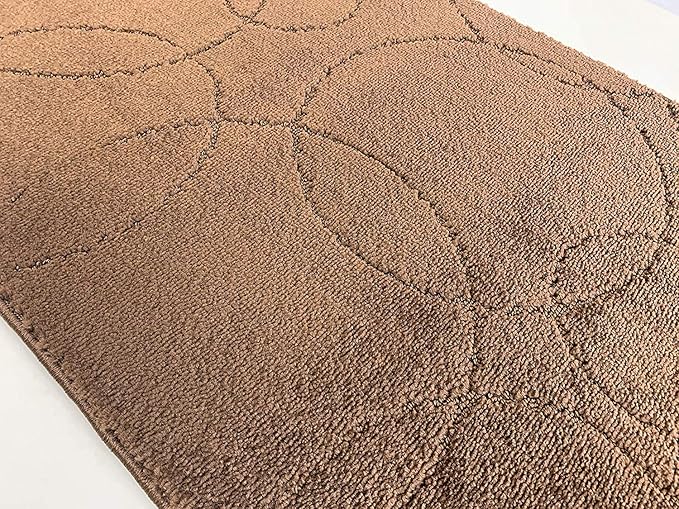 Custom Size Modern Geometric Pattern Carpet Runner Rug for Hallways, Slip Resistant Latex Rubber Backed, 31 inch Wide X Customized Length, Circles Brown, 31 inch X 9 feet