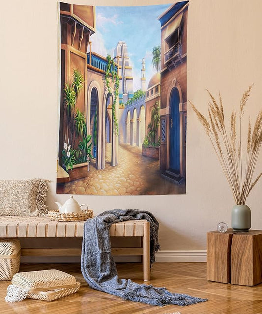 Lunarable City Tapestry, Babylon City Gardens Architecture 7 Wonders of the World, Fabric Wall Hanging Decor for Bedroom Living Room Dorm, 30" X 45", Caramel Green