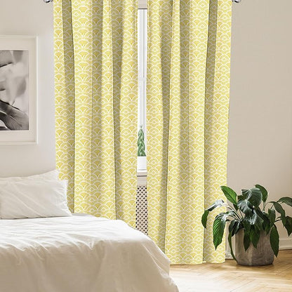 Ambesonne Abstract Window Curtains, Hand Drawn Vintage Half Circles Sun Themed Bohemian Ornamental Vibrant Pattern, Lightweight Decor 2-Panel Set with Rod Pocket, Pair of - 28" x 84", White and Yellow
