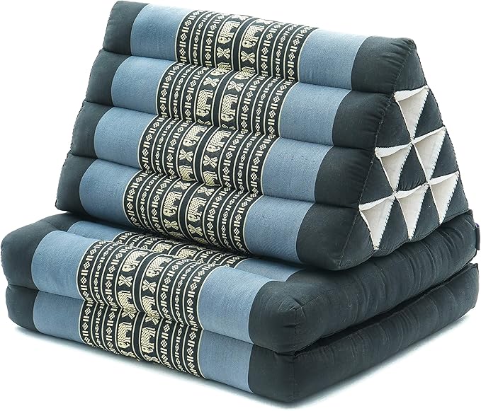 LEEWADEE 2-Fold Mat with Triangle Cushion – Comfortable TV Pillow, Foldable Mattress with Cushion Made of Eco-Friendly Kapok, 45 x 20 inches, Blue