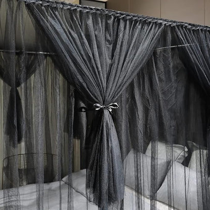 Joyreap 4 Corners Post Canopy Bed Curtain Black- Twin Size Royal Luxurious Cozy Drapes Netting- Elegant Bedroom Decoration Accessories for Adults