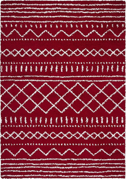 SAFAVIEH Arizona Shag Collection Area Rug - 5'1" x 7'6", Red & Ivory, Moroccan Design, Non-Shedding & Easy Care, 1.6-inch Thick Ideal for High Traffic Areas in Living Room, Bedroom (ASG741Q)