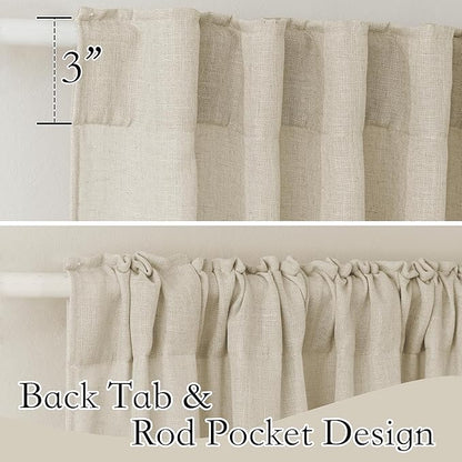 RYB HOME Linen Look Sheer Curtains 70 inch Wide, Privacy Light Filtering Panels Elegant Home Decoration Airy Window Treatment for Sun Room Beach Pool House, Beige, W 70 x L 108 inch Long, 1 Pair