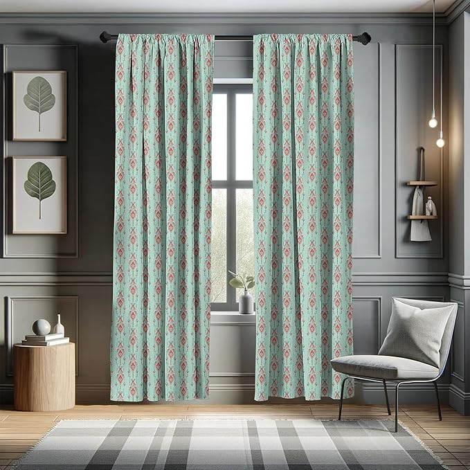 Ambesonne Southwestern Curtains, Vintage Tribal Triangles Peruvian Mexican Traditional Motifs in Pastel Colors, Window Treatments 2 Panel Set for Living Room Bedroom, Pair of - 28" x 84", Teal Red