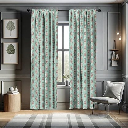 Ambesonne Southwestern Curtains, Vintage Tribal Triangles Peruvian Mexican Traditional Motifs in Pastel Colors, Window Treatments 2 Panel Set for Living Room Bedroom, Pair of - 28" x 63", Teal Red