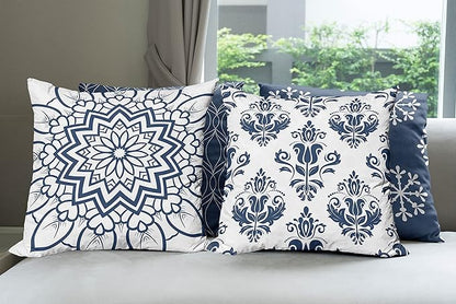 Ambesonne Retro Throw Pillow Cushion Case Pack of 4, Trellis Grid Medieval Floral Damask Mandala Flower Ornament in Modern Monochrome, Modern Accent Double-Sided Digital Printing, 24", Dark Sky Blue